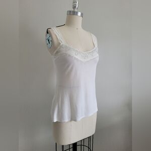 Y2K Old Navy cream colour tank top with beaded neckline and frayed detail